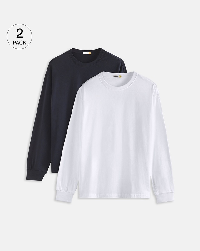 Shop Pack of 2 Men's Blue & White Oversized T-shirt-Front