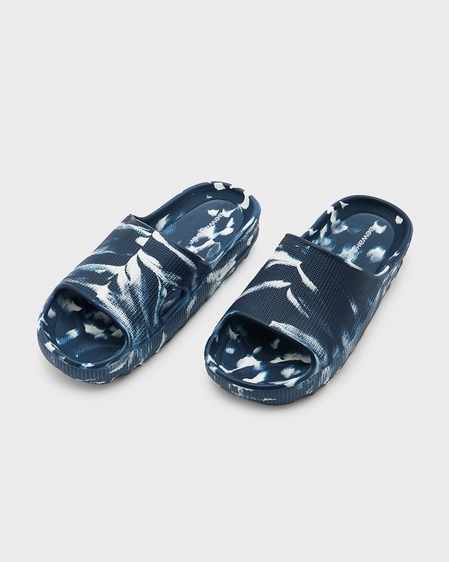 Shop Men's Blue & White Printed Zig Zag Sliders-Front