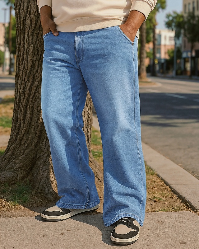 Men's Blue Wide Leg Plus Size Jeans