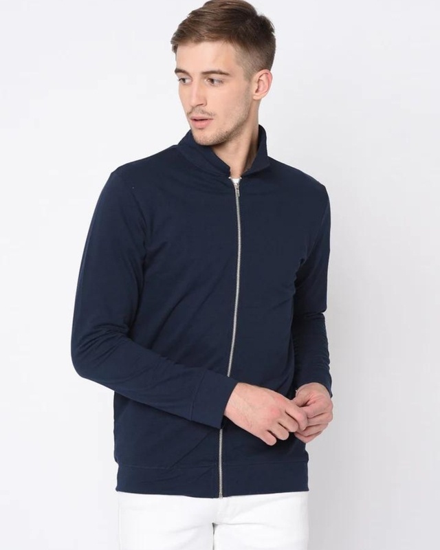 Shop Men's Blue Zipped Jacket-Front