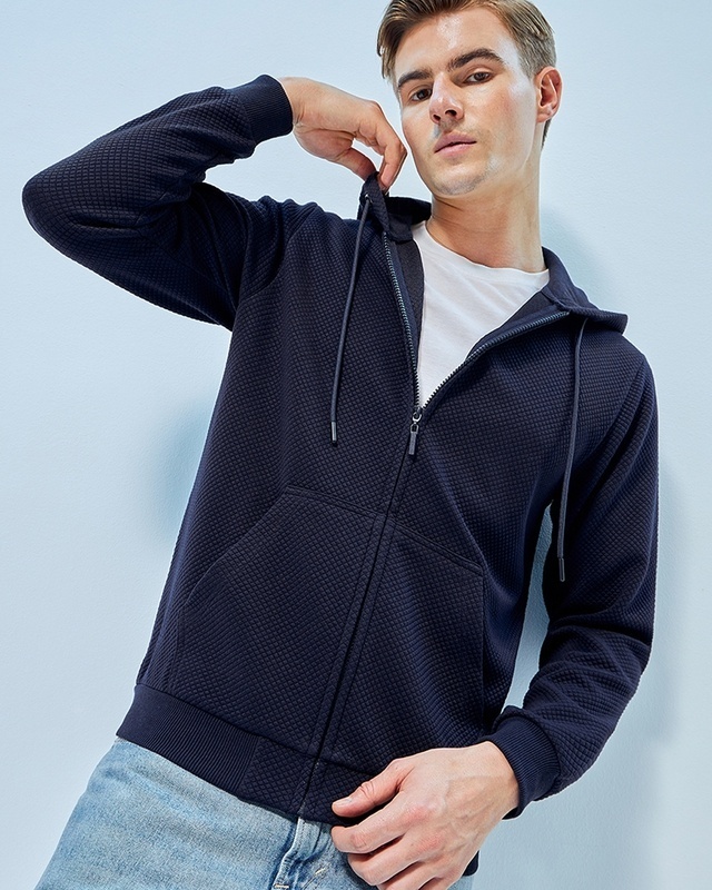 Shop Men's Blue Zipper Hoodie-Front