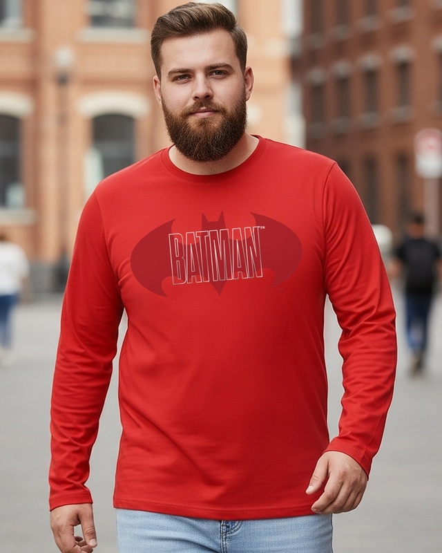 Men's Bold Red Batman Logo Graphic Printed Plus Size T-shirt-Front Bewakoof Shop Men's Bold Red Batman Logo Graphic Printed Plus Size T-shirt-Front