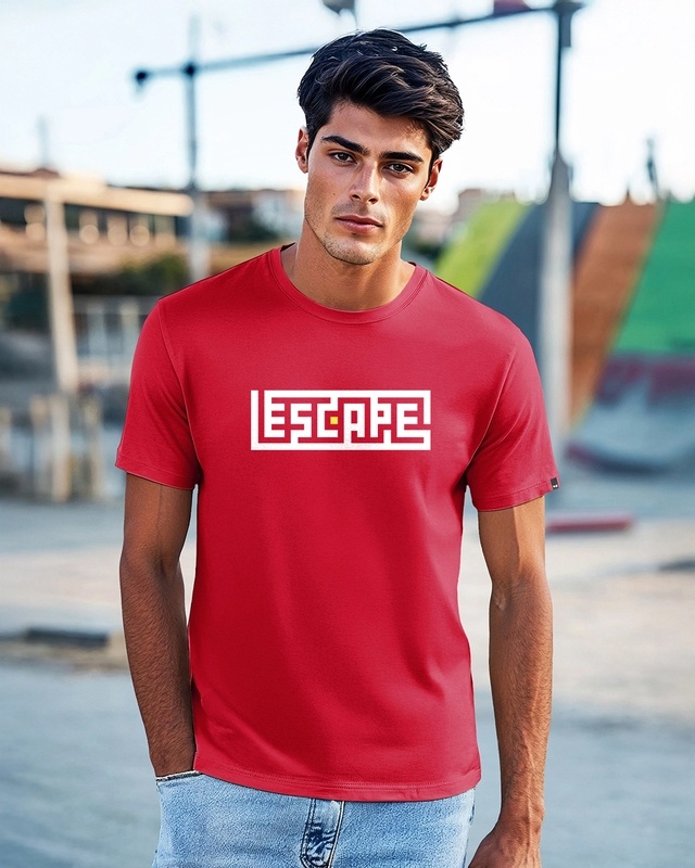 Shop Men's Bold Red Escape Typography T-shirt-Front