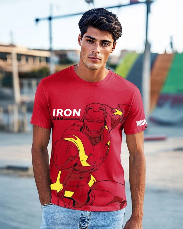 Shop Men's Bold Red Iron Man Graphic Printed T-shirt-Front