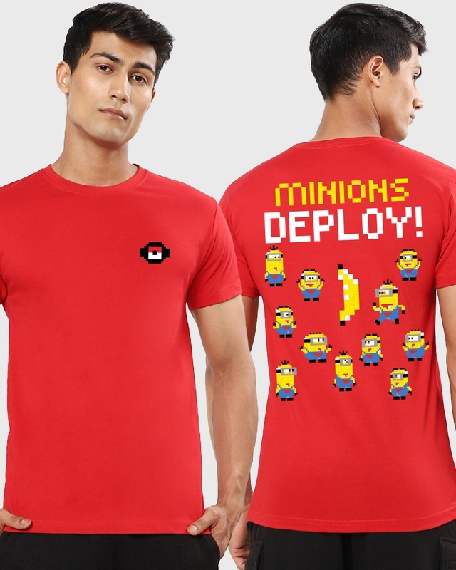 Shop Men's Bold Red Minions Deploy Graphic Printed T-shirt-Front