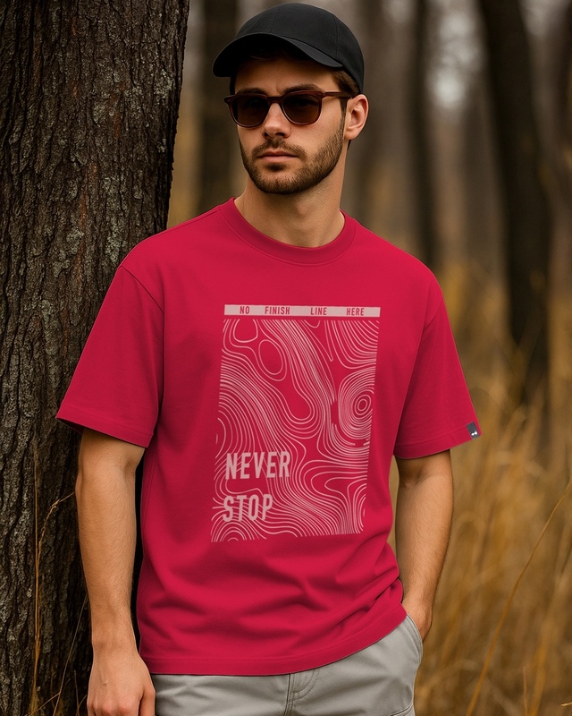 Shop Men's Bold Red Never Stop Graphic Printed Oversized T-shirt-Front