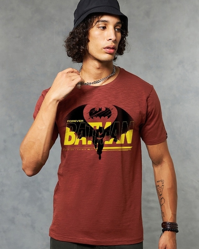 Shop Men's Brick Red Forever Batman Graphic Printed T-shirt-Front