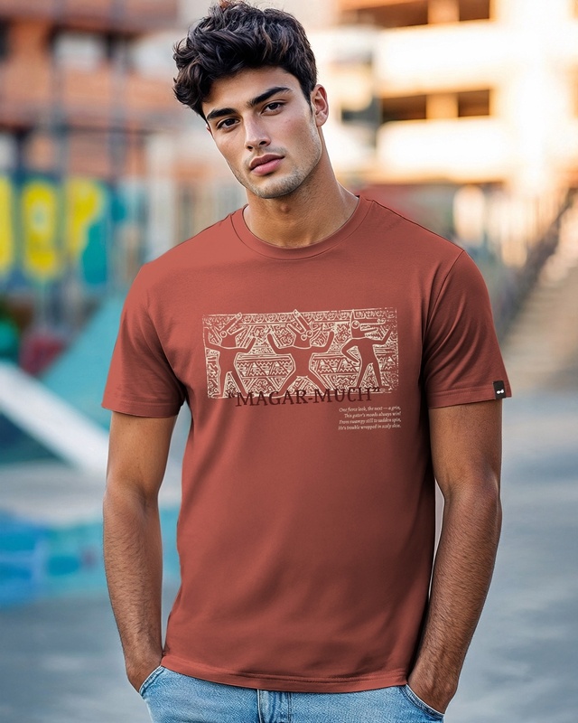 Shop Men's Brick Red Magar Much Graphic Printed T-shirt-Front