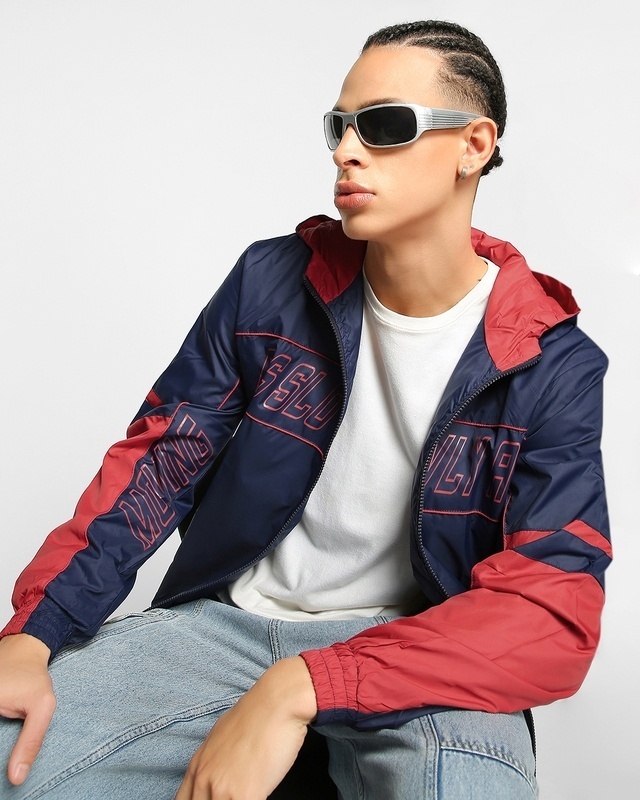 Shop Men's Bright Navy As Slowly As Typography Windcheater Jacket-Front