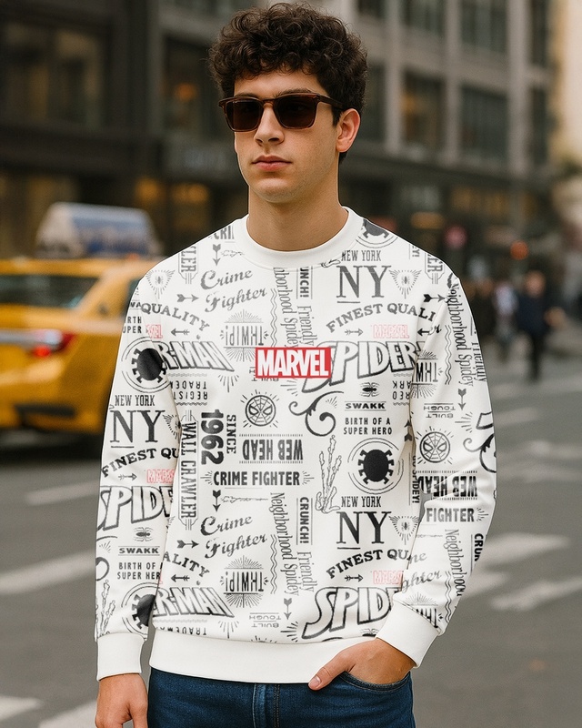 Shop Men's Bright White All Over Printed Oversized Sweatshirt-Front
