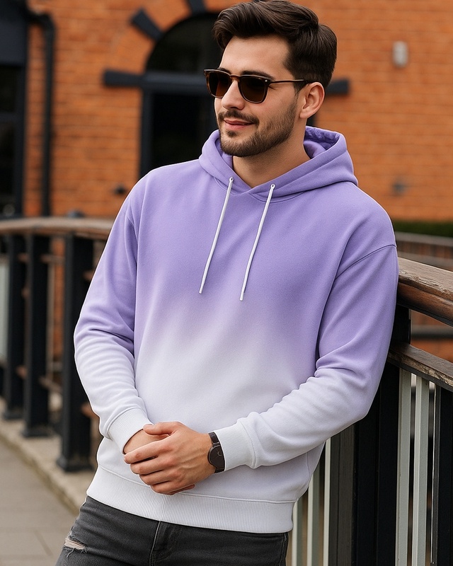 Shop Men's Bright White & Paisley Purple Ombre Oversized Hoodies-Front
