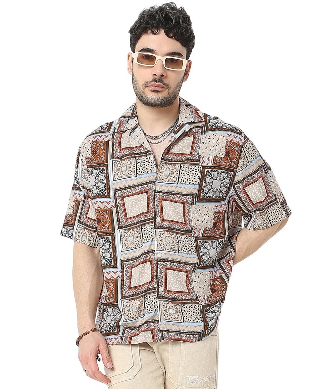 Shop Men's Bronze All Over Mandala Printed Relaxed Fit Shirt-Front