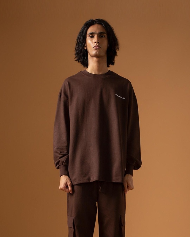 Shop Men's Cocoa Brown All About The Vibe Typography Super Loose Fit T-shirt-Front