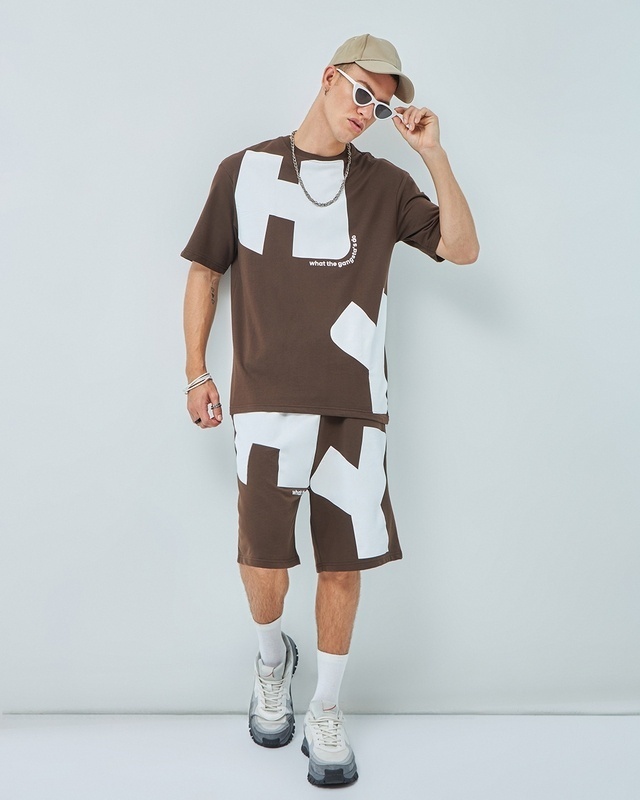 Shop Men's Brown All Over Printed Oversized Plus Size Co-ordinates-Front
