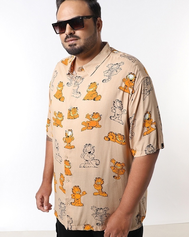 Shop Men's Brown All Over Printed Oversized Plus Size Shirt-Front