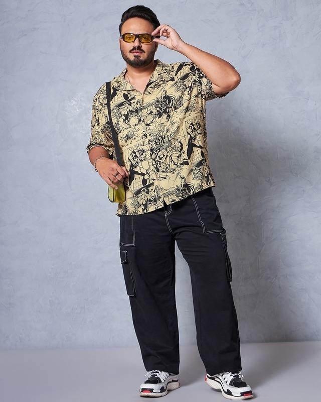 Shop Men's Brown All Over Printed Oversized Plus Size Shirt-Front