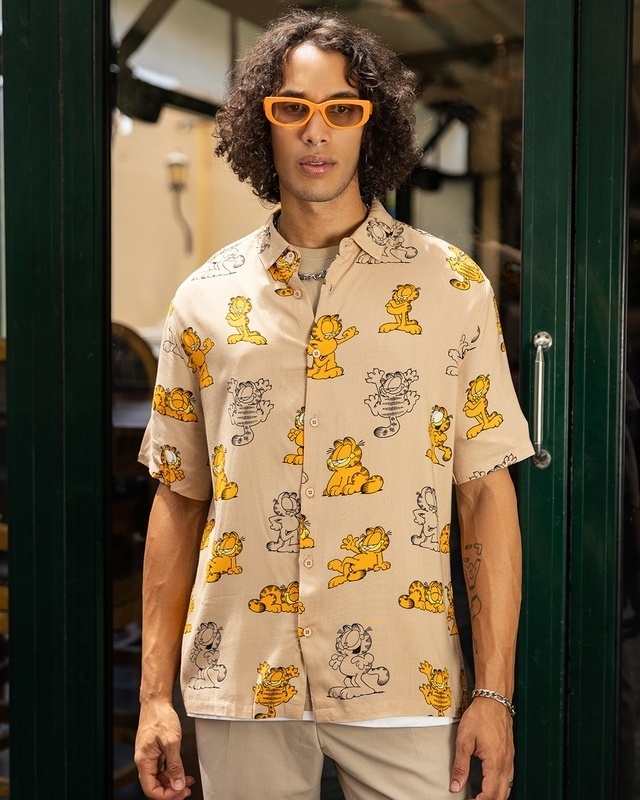 Shop Men's Brown All Over Printed Oversized Shirt-Front