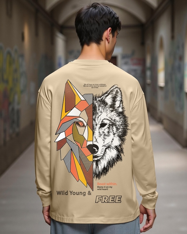 Shop Men's Brown Beast Within Graphic Printed Oversized T-shirt-Front