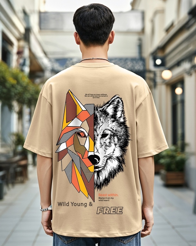 Shop Men's Brown Beast Within Graphic Printed Oversized T-shirt-Front