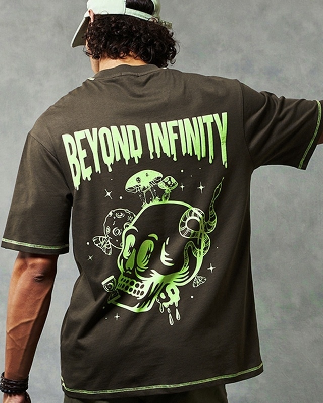 Shop Men's Brown Beyond Infinity Graphic Printed Oversized T-shirt-Front