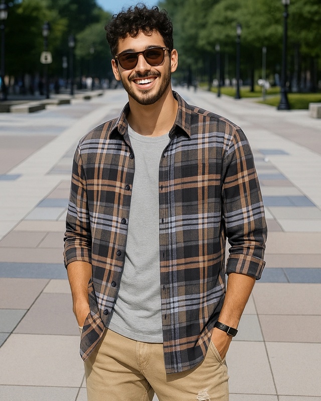 Shop Men's Brown & Black Checked Shirt-Front