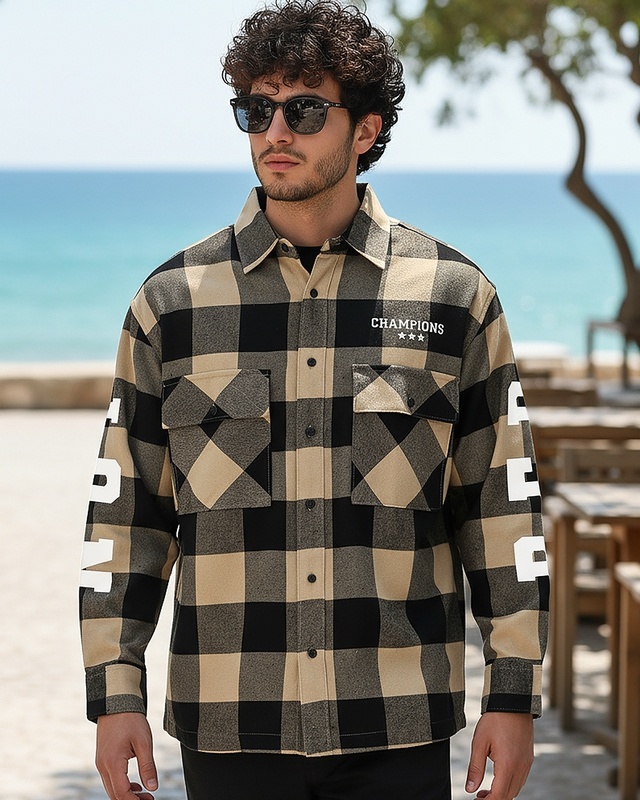 Shop Men's Brown & Black Reb Checked Oversized Shirt-Front