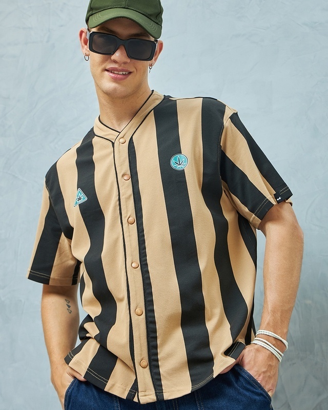 Shop Men's Brown & Black Striped Oversized Shirt-Front