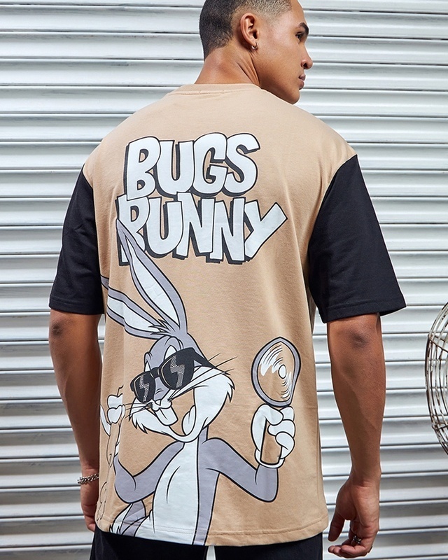 Shop Men's Brown Bugs Bunny Graphic Printed Oversized T-shirt-Front