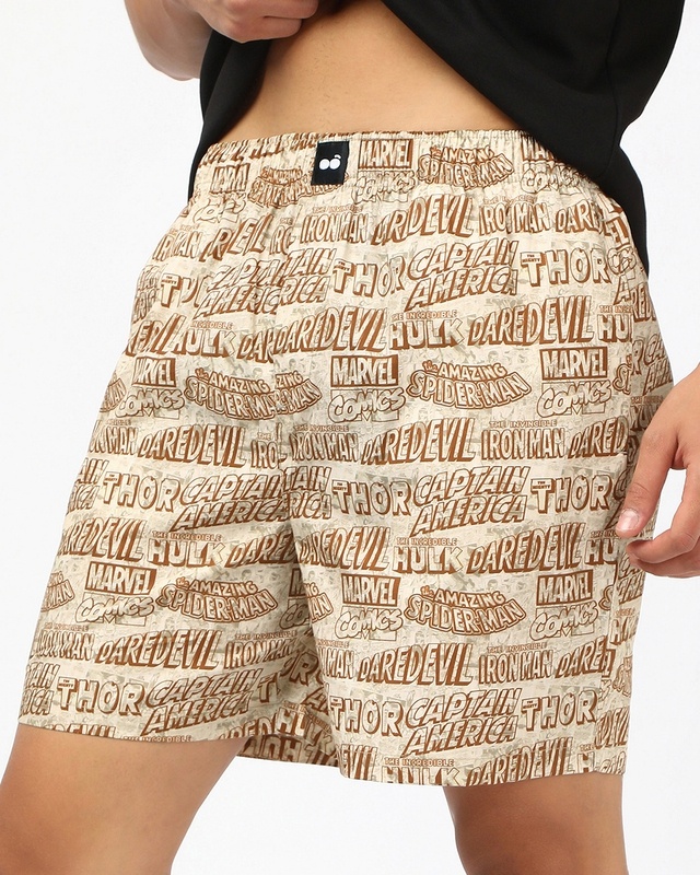Shop Men's Brown Avengers All Over Printed Boxers-Front