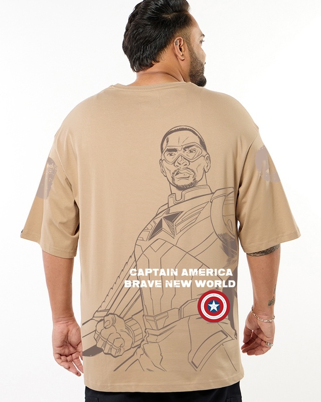 Shop Men's Brown Captain Graphic Printed Oversized Plus Size T-shirt-Front