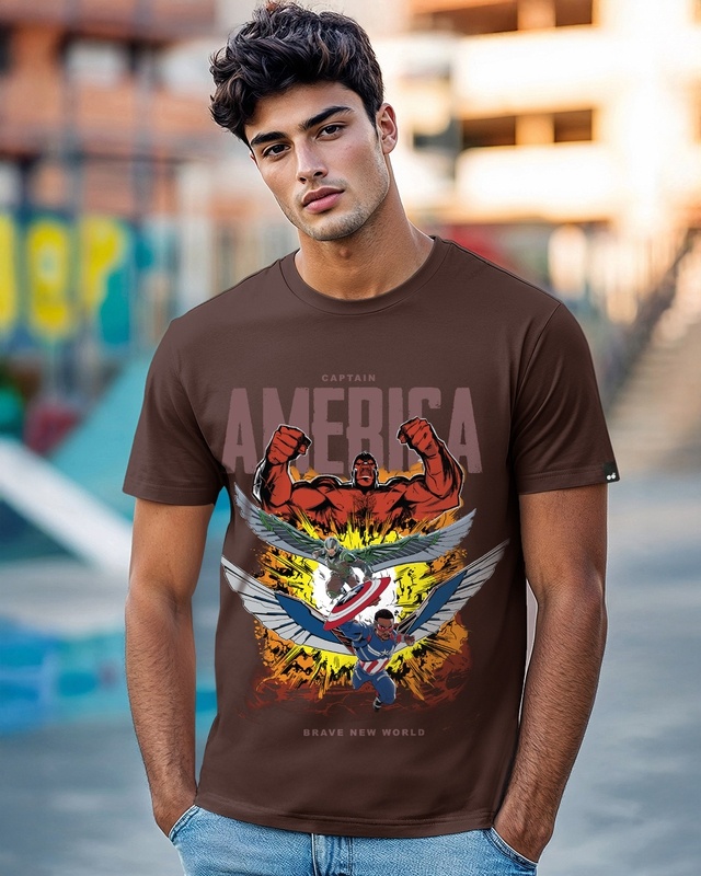 Shop Men's Brown Captain Graphic Printed T-shirt-Front