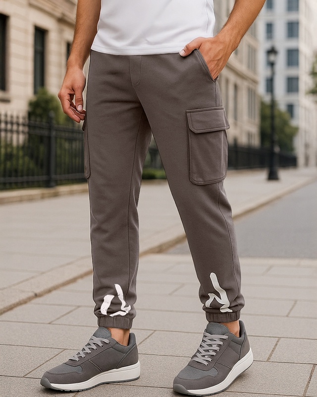 Shop Men's Brown Chaos Typography Cargo Joggers-Front