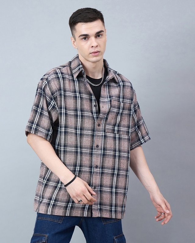 Shop Men's Brown Checked Oversized Shirt-Front