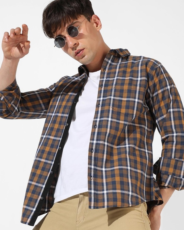 Shop Men's Brown Checked Shirt-Front