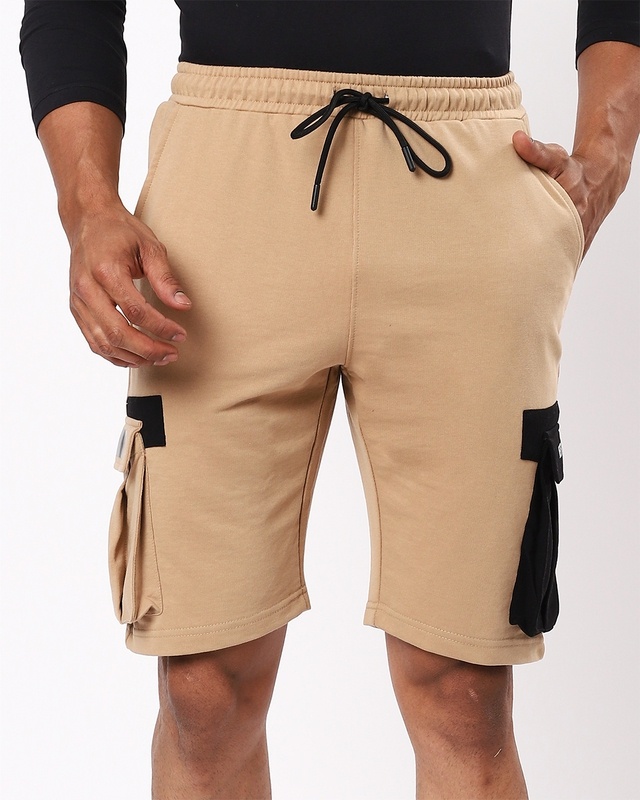 Shop Men's Brown Color Block Cargo Shorts-Front