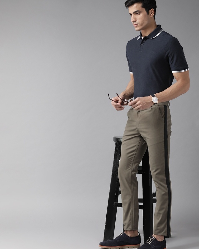 Shop Men's Brown Color Block Slim Fit Chinos-Front