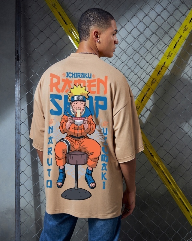 Shop Men's Brown Ramen Lover Graphic Print Oversized T-shirt-Front