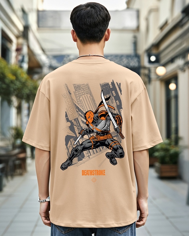 Shop Men's Brown Deathstroke Graphic Printed Oversized T-shirt-Front