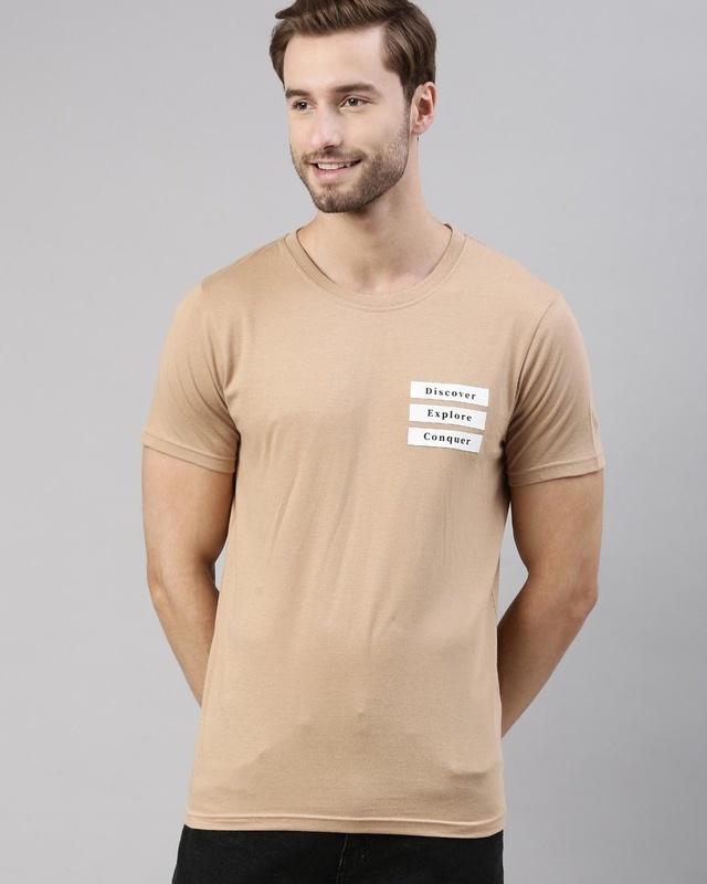 Shop Men's Brown Discover Typography T-shirt-Front