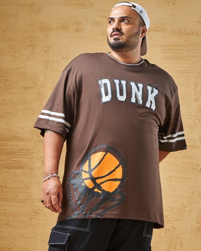 Shop Men's Brown Dunk Graphic Printed Oversized Plus Size T-shirt-Front