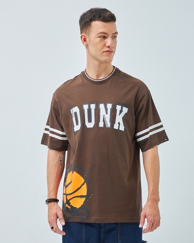 Shop Men's Brown Dunk Graphic Printed Oversized T-shirt-Front
