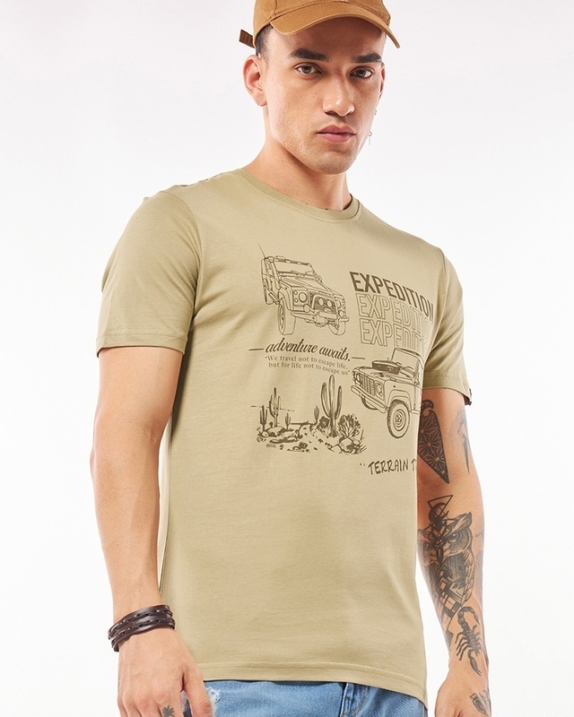 Shop Men's Brown Expedition Graphic Printed T-shirt-Front