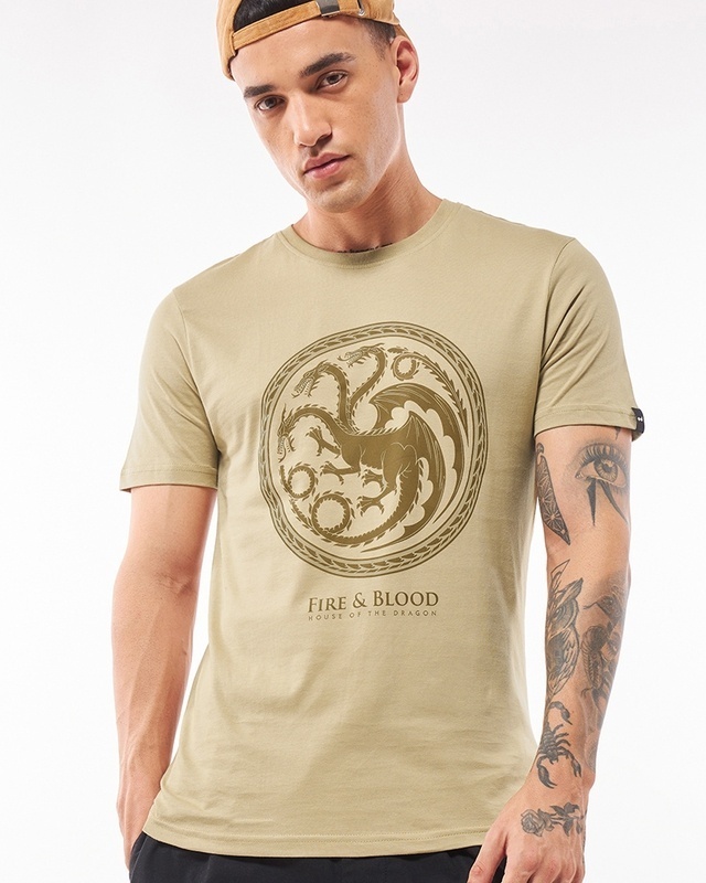 Shop Men's Brown Fire And Blood Graphic Printed T-shirt-Front