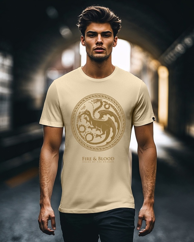 Shop Men's Brown Fire And Blood Graphic Printed T-shirt-Front