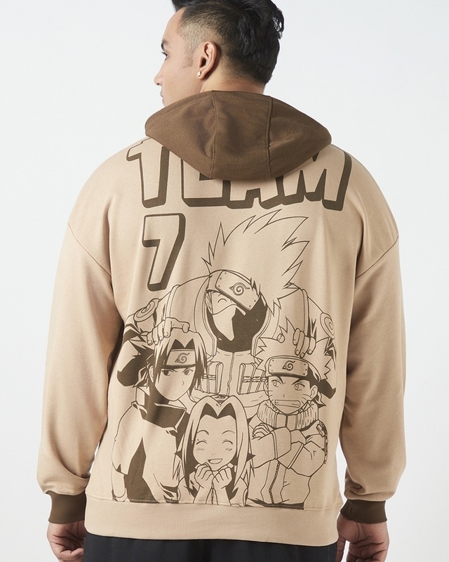 Shop Men's Brown Graphic Printed Oversized Plus Size Hoodies-Front