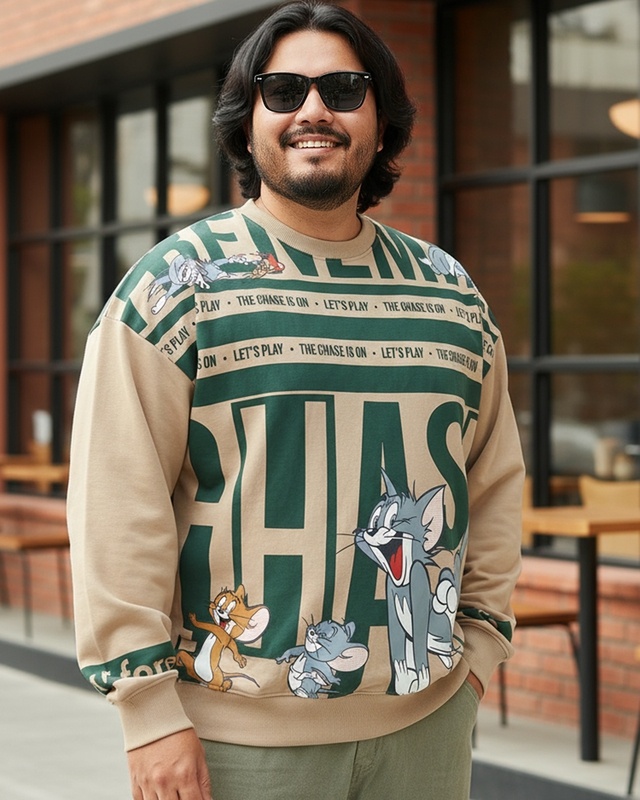 Shop Men's Brown Graphic Printed Oversized Plus Size Sweatshirt-Front