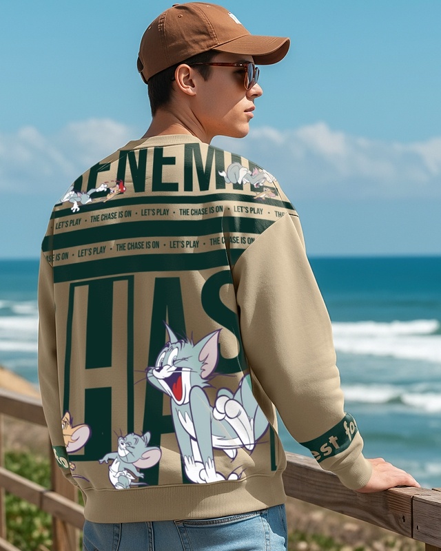 Men's Brown Graphic Printed Oversized Sweatshirt-Front Bewakoof Shop Men's Brown Graphic Printed Oversized Sweatshirt-Front