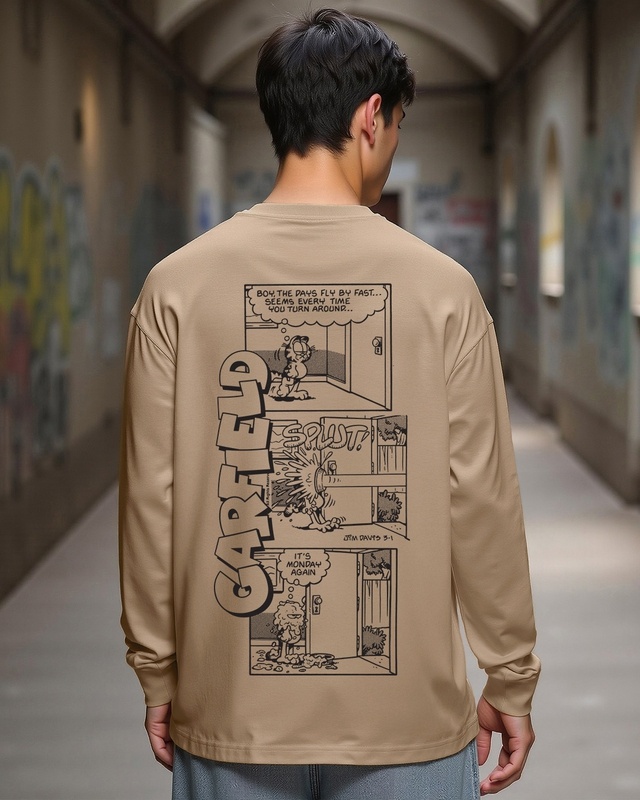 Shop Men's Brown Its Monday Again Graphic Printed Oversized T-shirt-Front