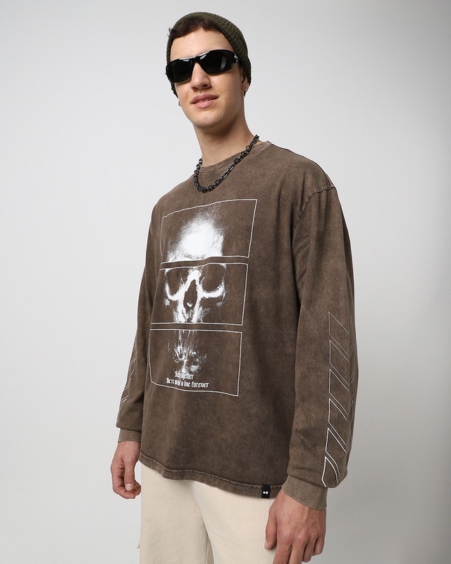 Shop Men's Brown Life Decay Graphic Printed Oversized T-shirt-Front