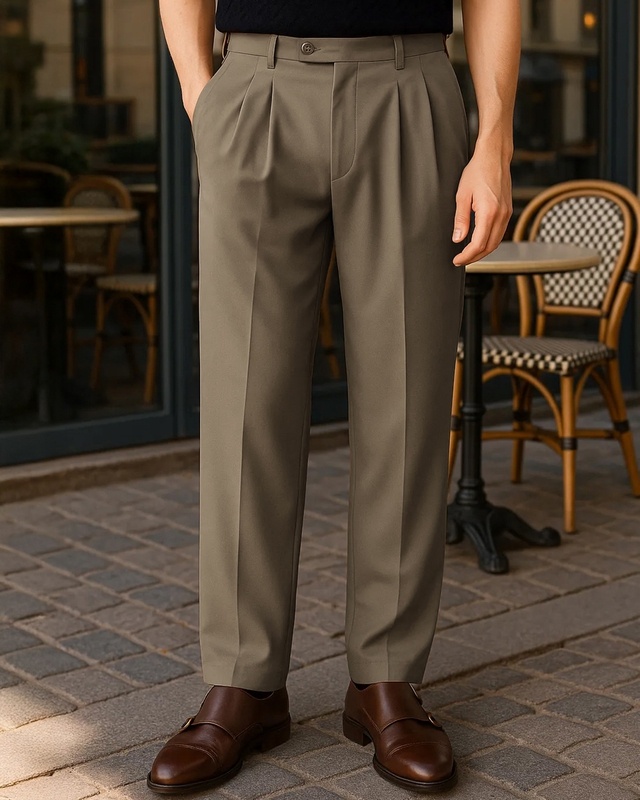 Shop Men's Brown Loose Fit Korean Pants-Front